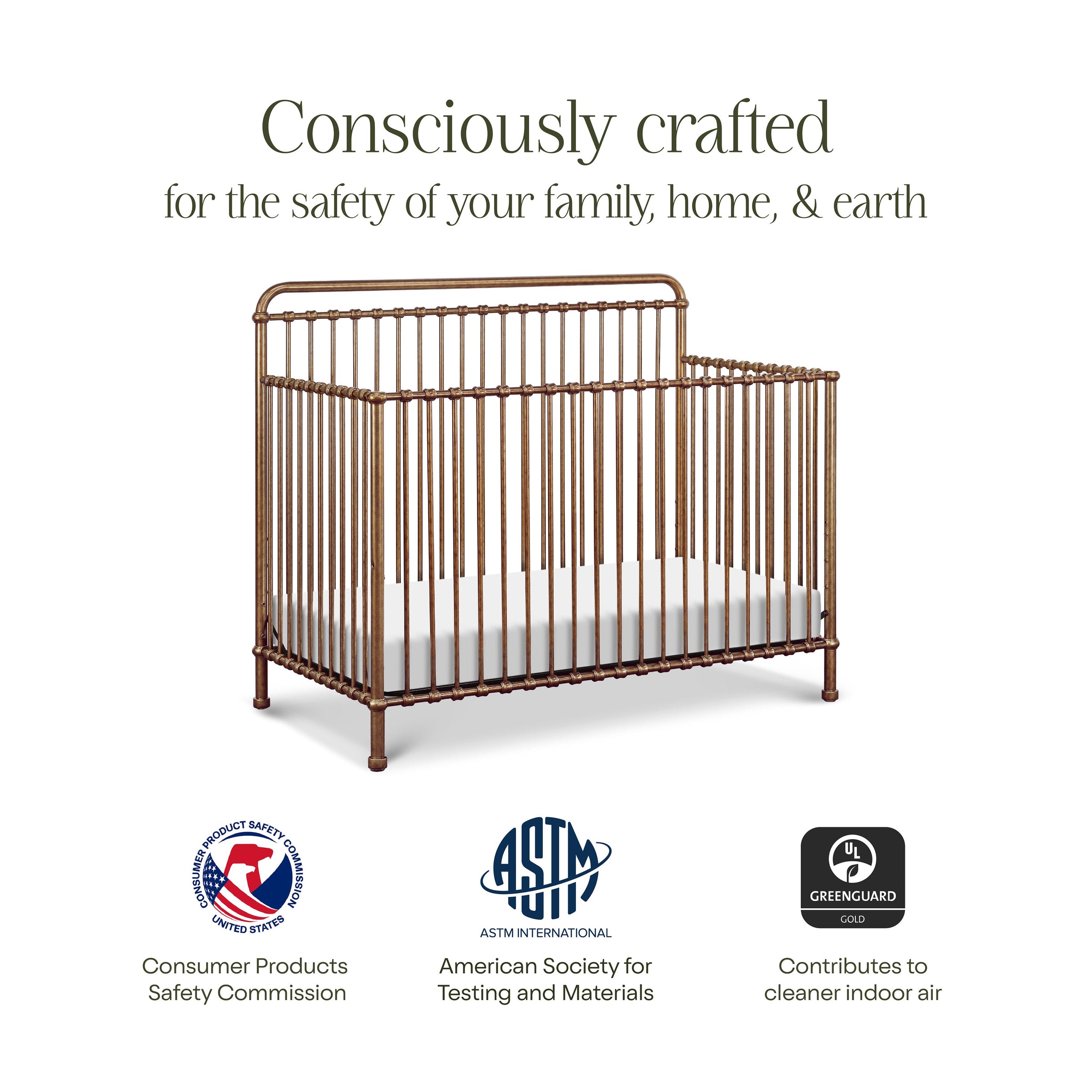 M15301VG,Winston 4-in-1 Convertible Crib in Vintage Gold