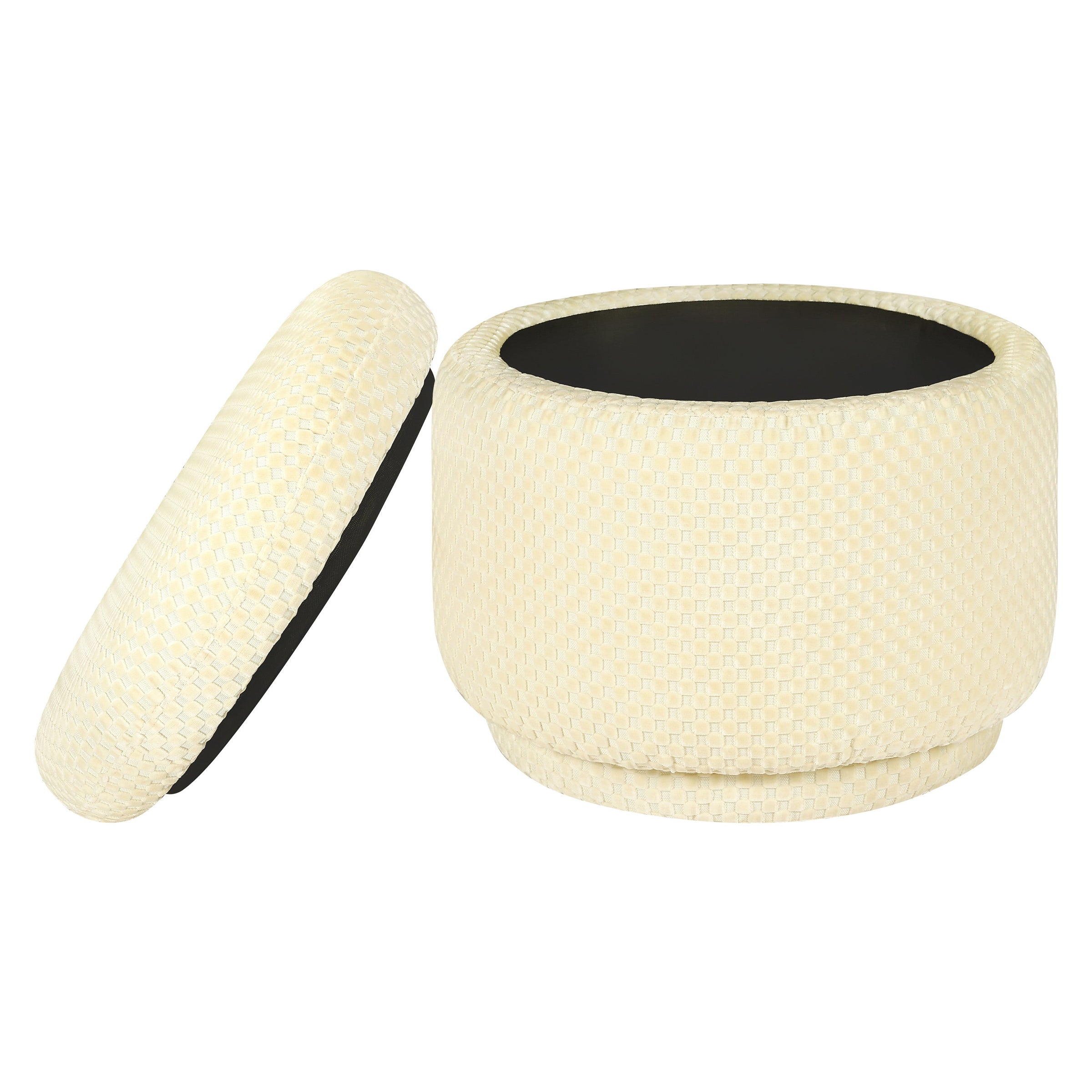 M22985IVC,Enoki Storage Ottoman in Ivory Velvet Checker