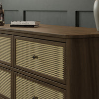 M23716NLBC,Marin with Cane 6 Drawer Assembled Dresser in Natural Walnut and Blonde Cane