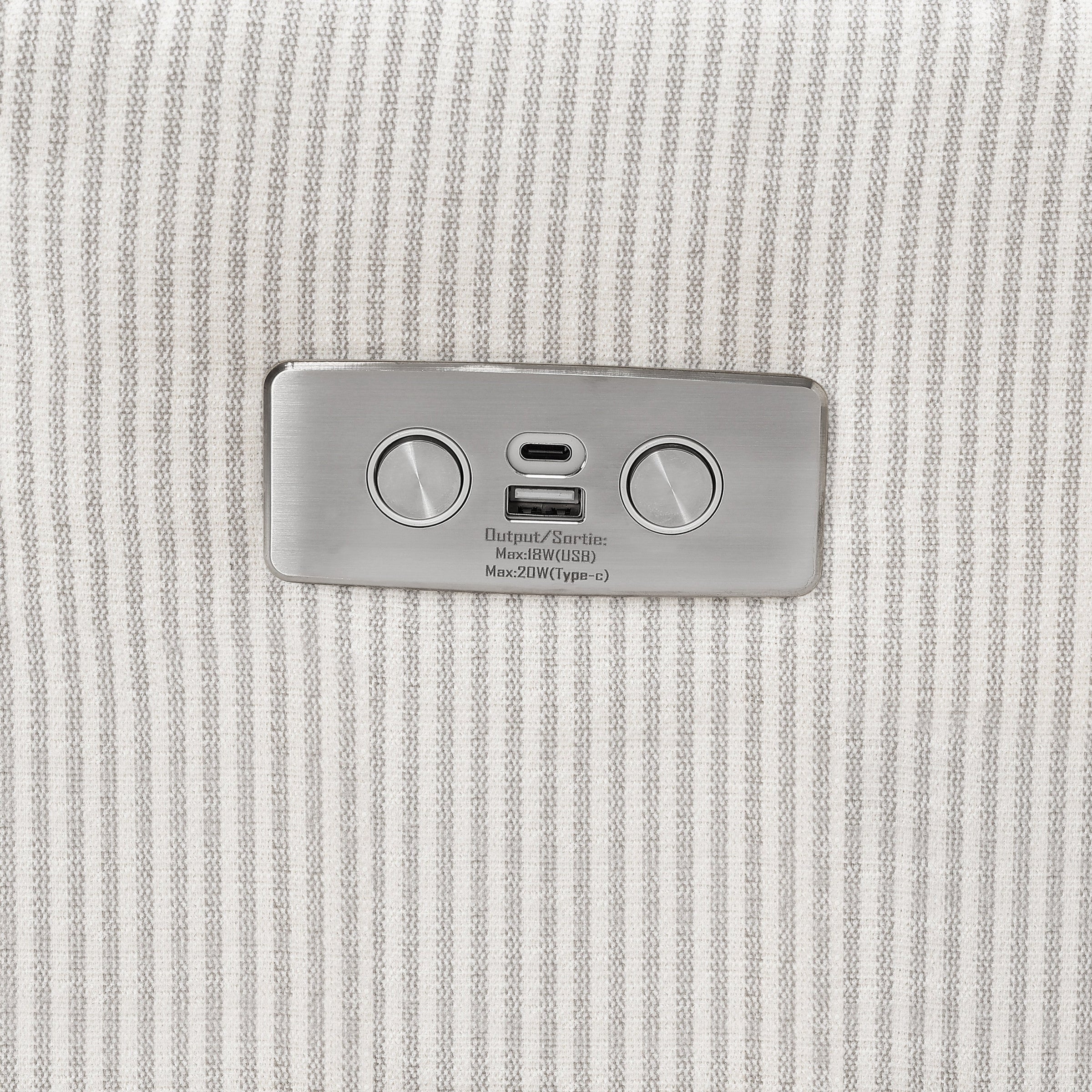 M22286FCSLB,Crewe Electronic Swivel Glider Recliner in Fog Chatham Stripe Performance Eco-Weave w/LB