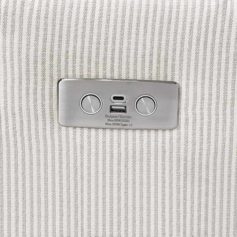 M22286FCSLB,Crewe Electronic Swivel Glider Recliner in Fog Chatham Stripe Performance Eco-Weave w/LB