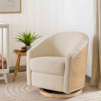M5887WBCL,Madison Swivel Glider in Ivory Boucle and Cane w/Light Wood Base