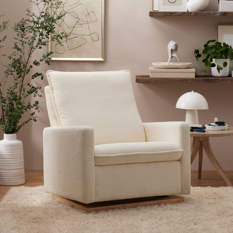 M20984CSHLB,Cali Pillowback Chair and a Half Glider in Chantilly Fleece w/ Light Wood Base