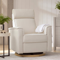 B17186PCMEWLB,Willa Plus Power Glider Recliner w/ Power Headrest in Performance Cream Eco-Weave w/Light Wood base