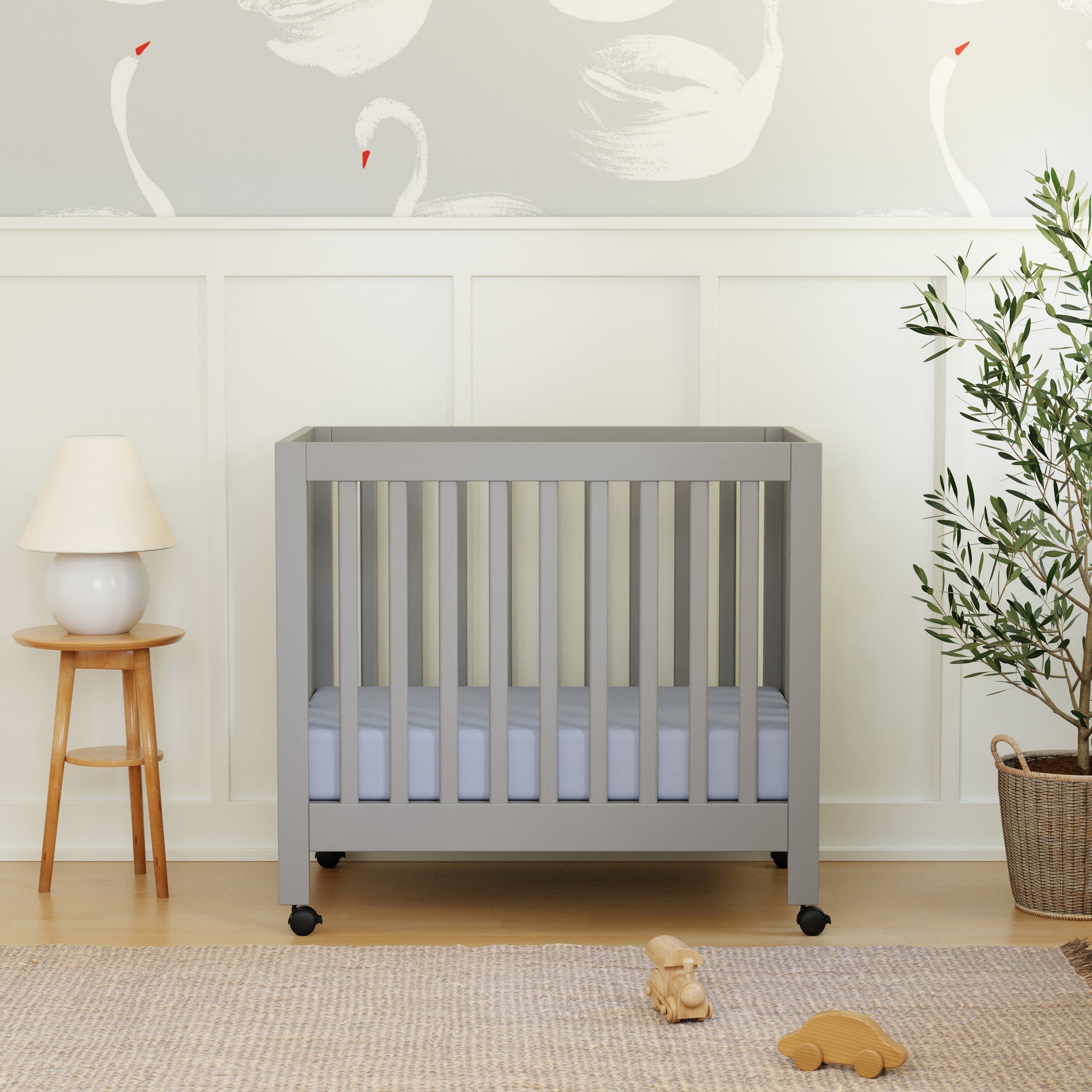 M6698G,Origami Mini Crib in Grey Finish