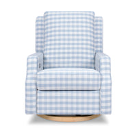 M22286BGHLB,Crewe Electronic Swivel Glider Recliner in Blue Gingham with Light Wood Base