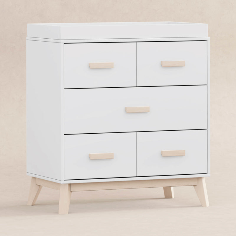 M5823WNX,Scoot 3-Drawer Changer Dresser in White/Washed Natural Finish
