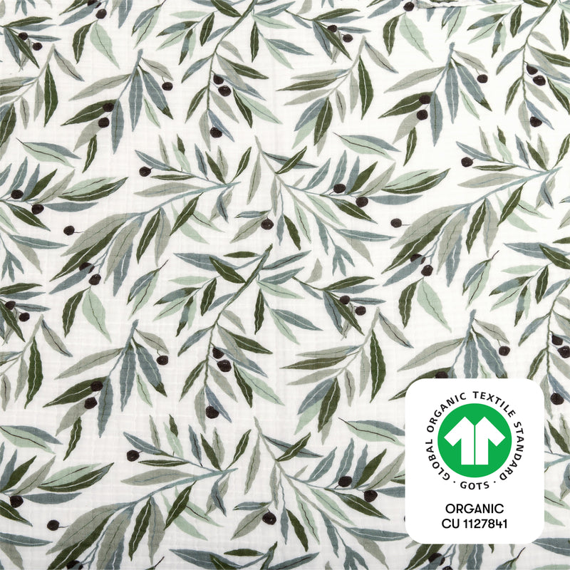 T28238,Olive Branches Muslin Swaddle in GOTS Certified Organic Cotton