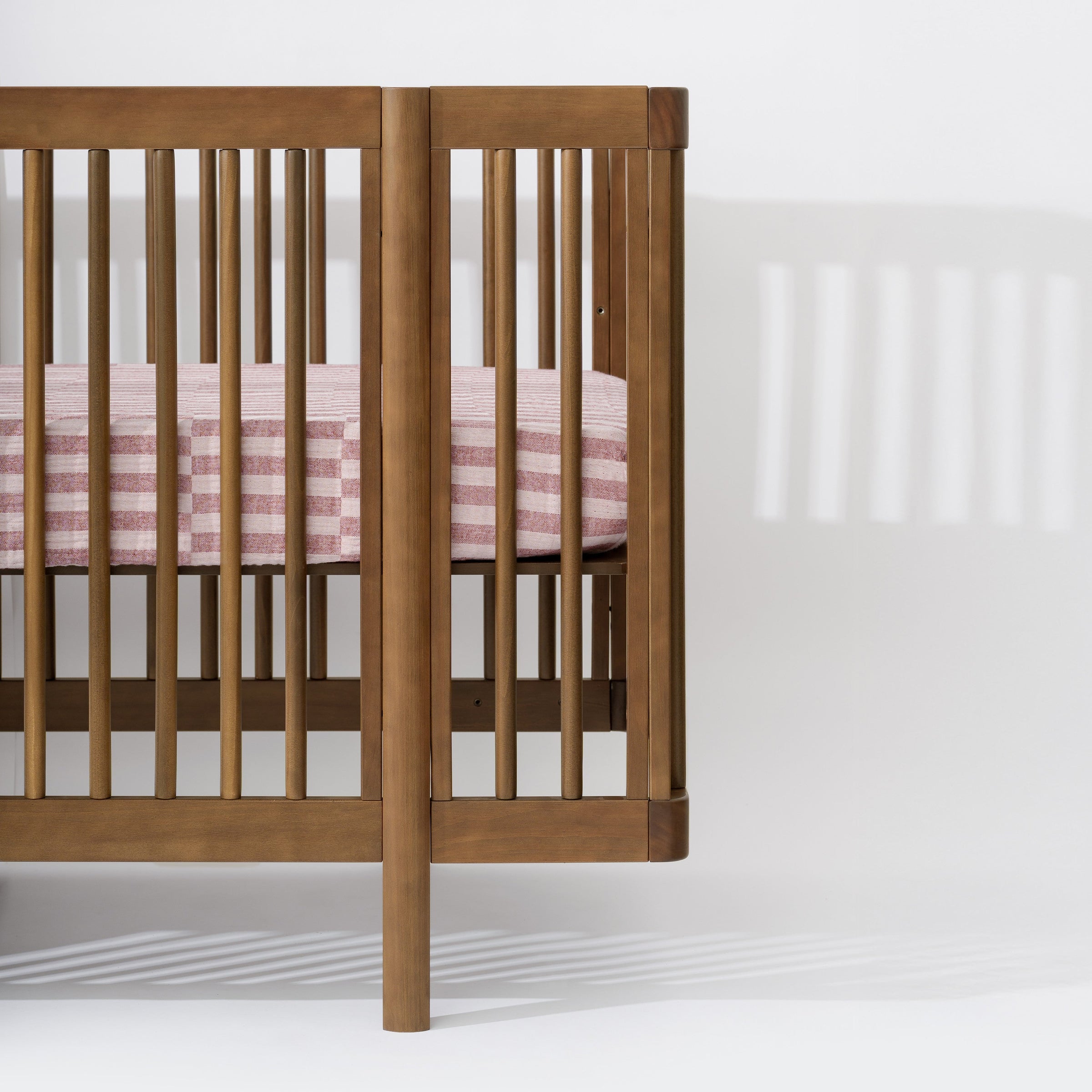 T30435,Maroon Stripe Muslin Crib Sheet in GOTS Certified Organic Cotton