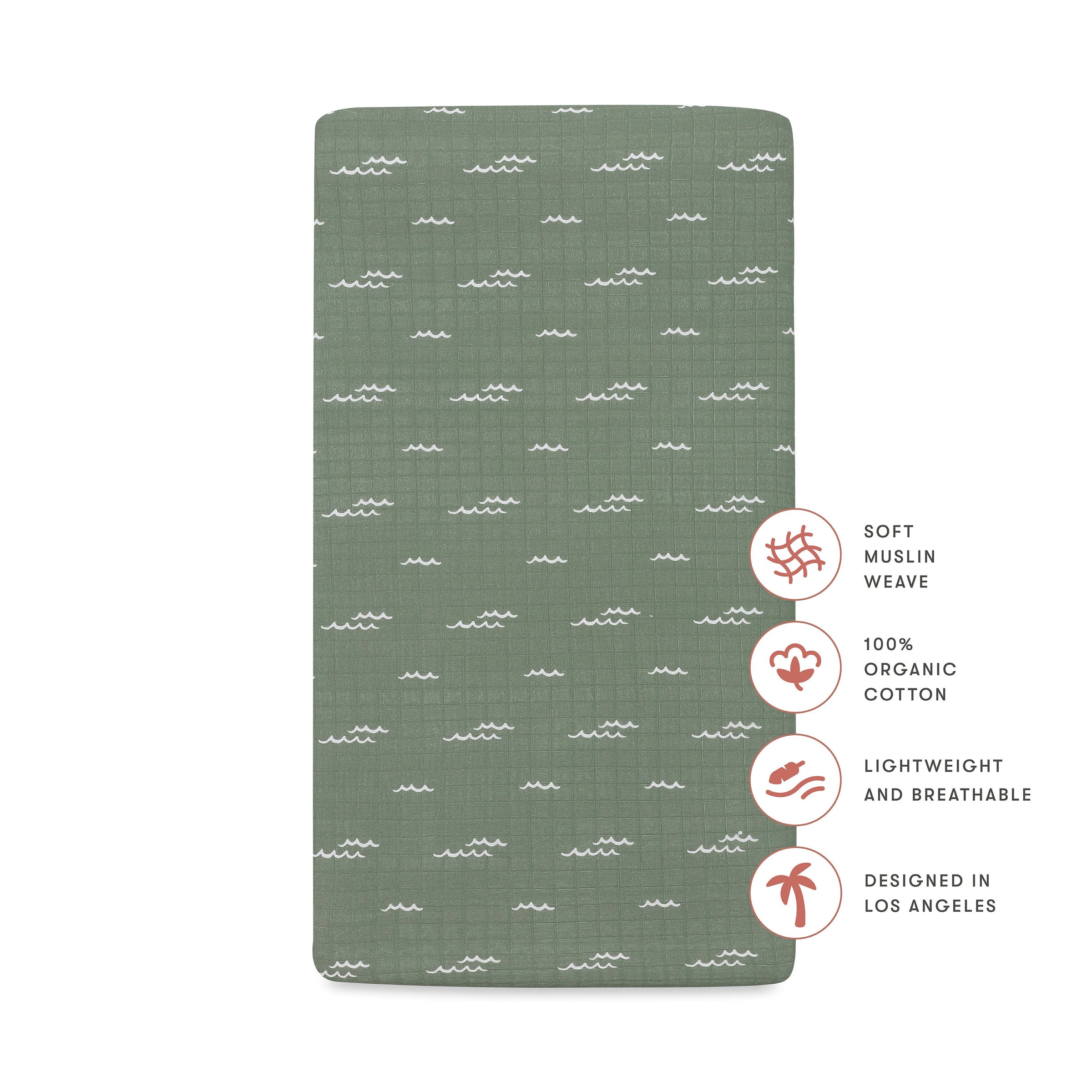 T27135,Ocean Waves Muslin Crib Sheet in GOTS Certified Organic Cotton