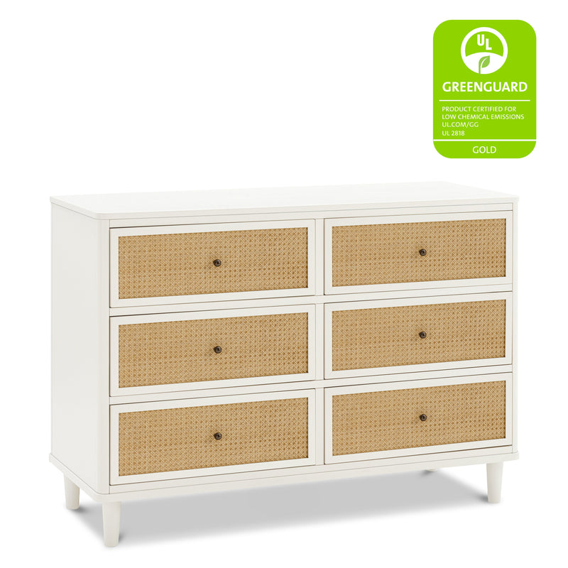 M23716RWHC,Marin with Cane 6 Drawer Assembled Dresser in Warm White and Honey Cane