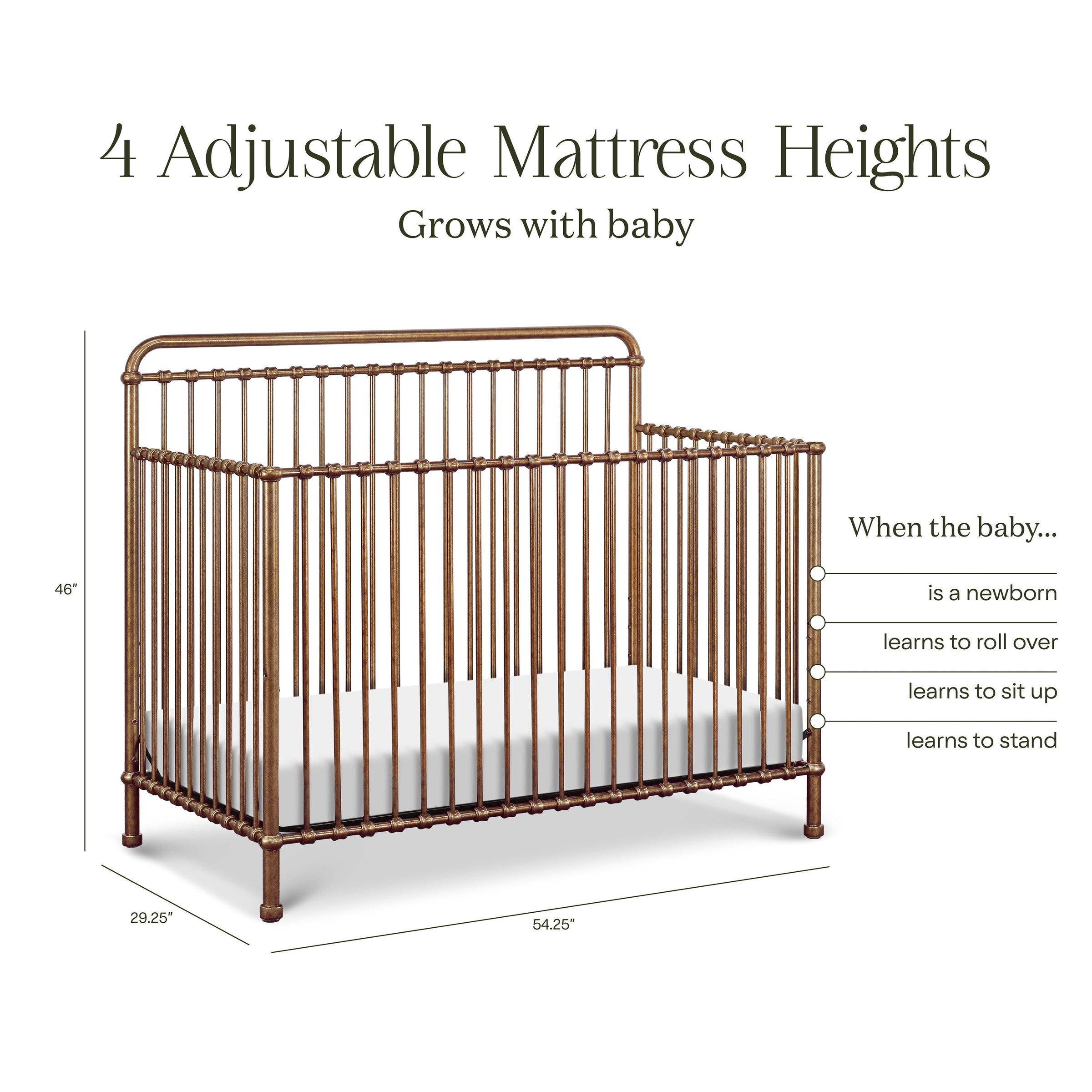 M15301VG,Winston 4-in-1 Convertible Crib in Vintage Gold
