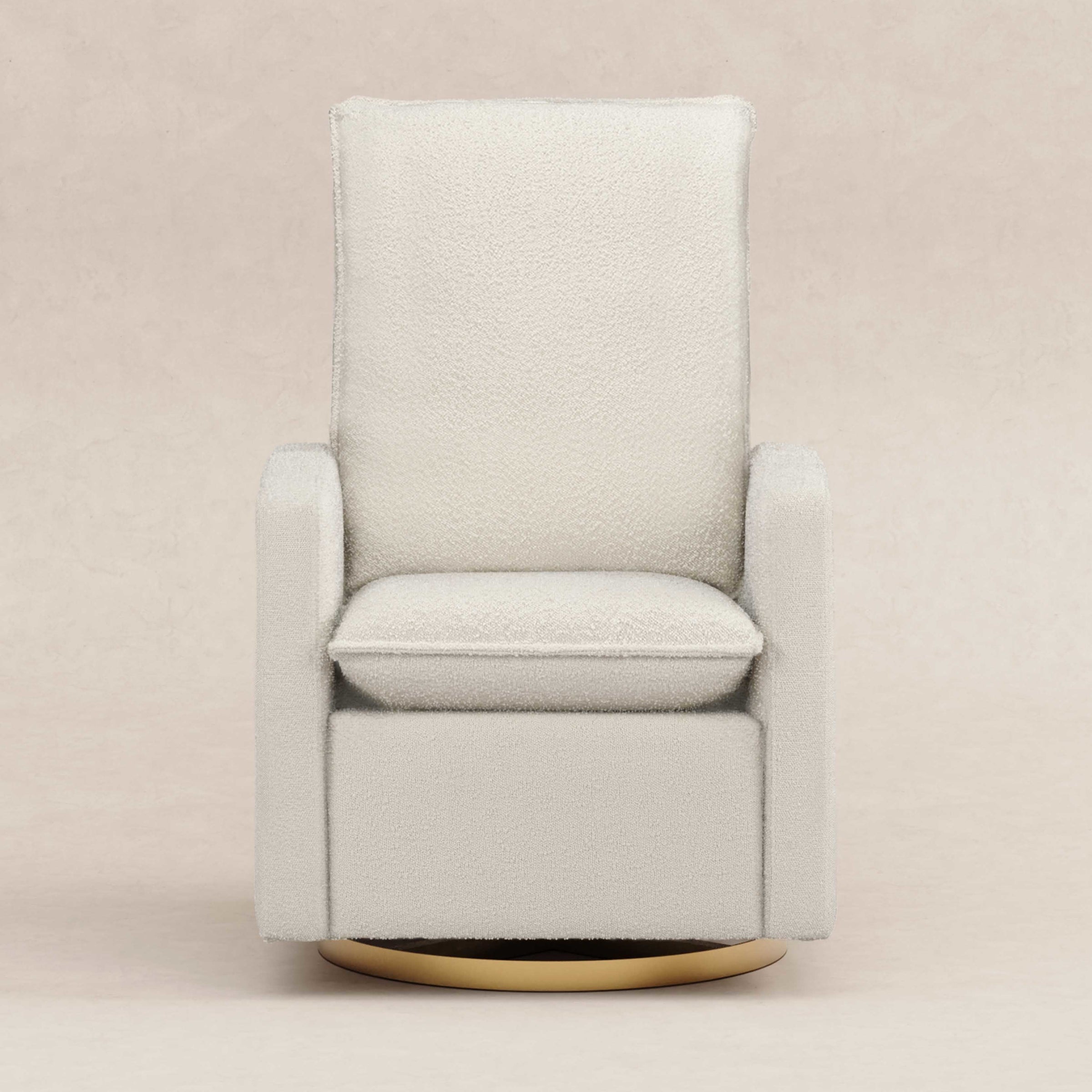 M20987WBG,Cali Pillowback Swivel Glider in Ivory Boucle w/ Gold Base