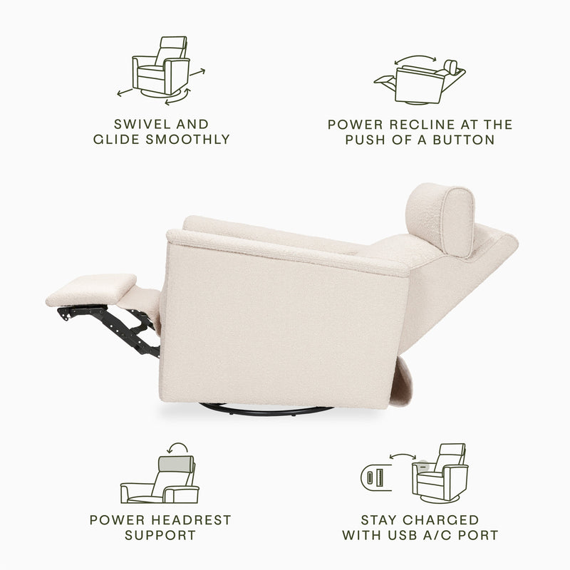 M17186PWB,Willa Plus Power Glider Recliner w/ Power Headrest in Performance Ivory Boucle