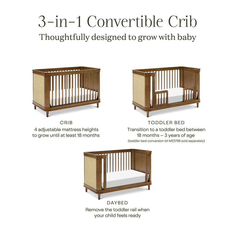 M23701NLBC,Marin with Cane 3-in-1 Convertible Crib in Natural Walnut and Blonde Cane