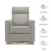 B17186PGEWLB,Willa Plus Power Glider Recliner w/ Power Headrest in Performance Grey Eco-Weave w/Light Wood Base