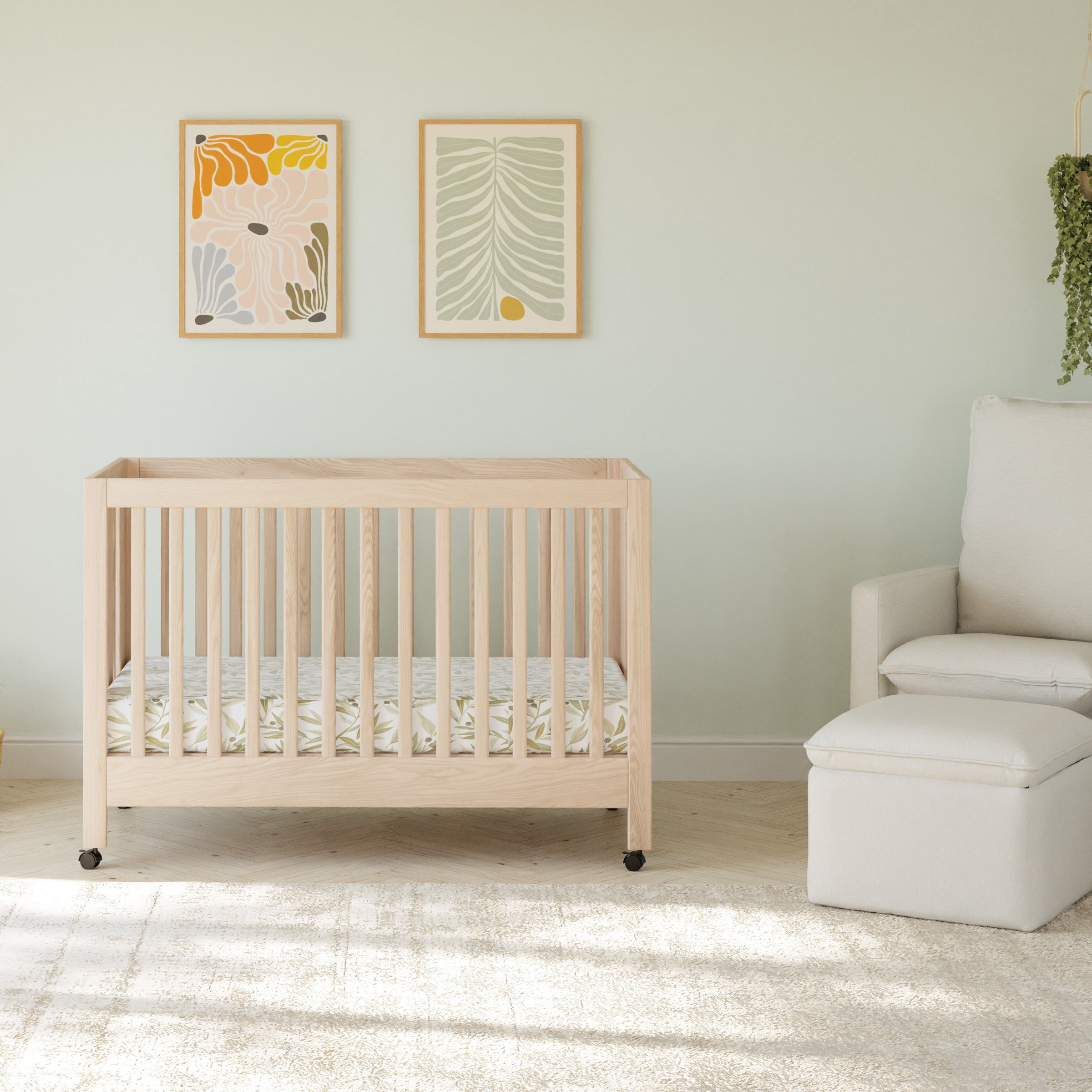 M6601NX,Maki Full-Size Folding Crib w/Toddler Bed Conversion Kit in Washed Natural
