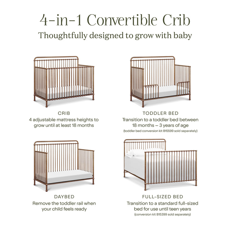 M15301VG,Winston 4-in-1 Convertible Crib in Vintage Gold
