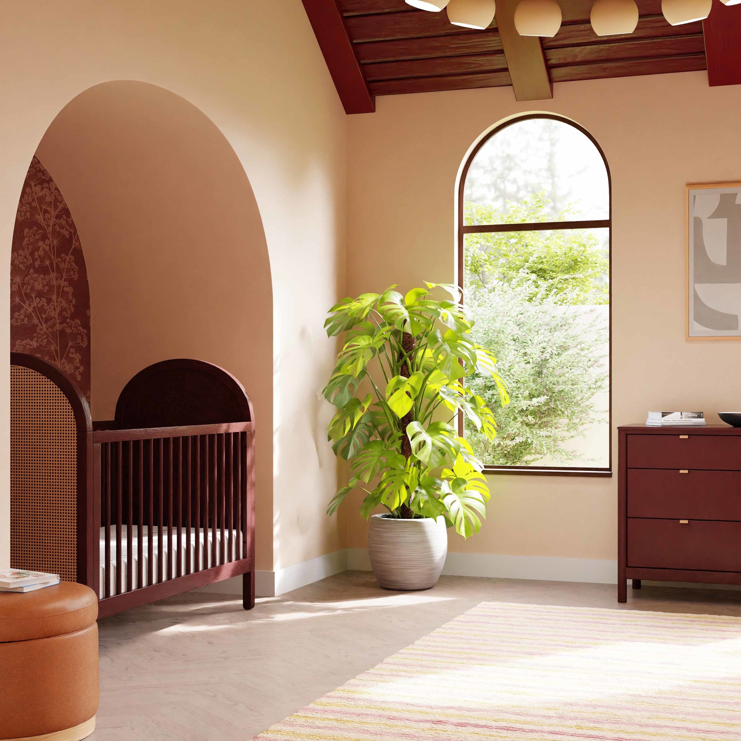 M25601CRNC,Bondi Cane 3-in-1 Convertible Crib w/ Toddler Bed Kit in Crimson with Natural Cane