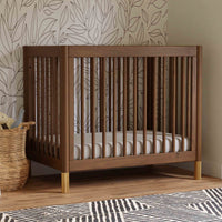 M12998NLGLD,Gelato 4-in-1 Convertible Mini Crib and Twin bed in Natural Walnut Finish with Gold Feet