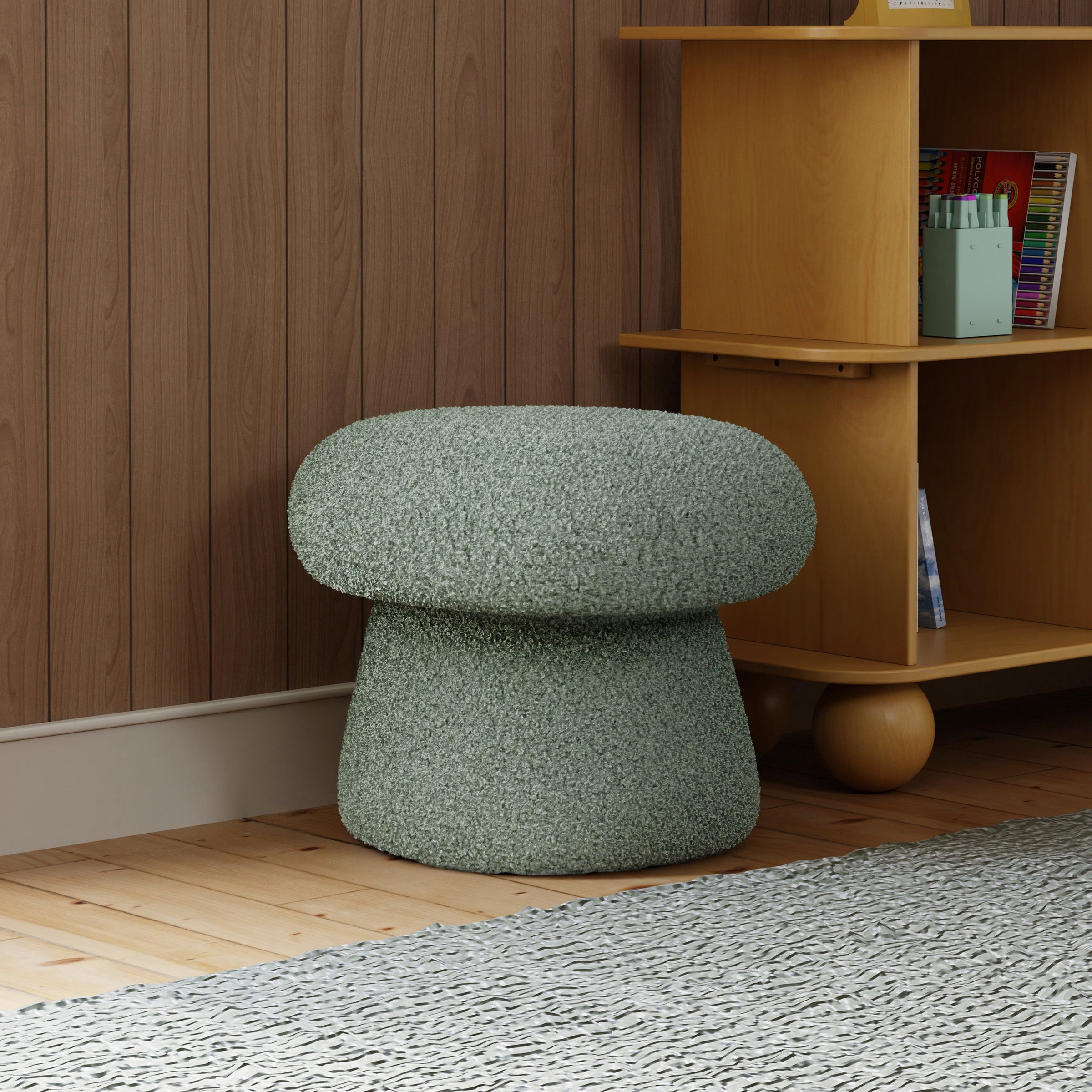 M31685ST,Mushroom Pouf in Sage Teddy Loop