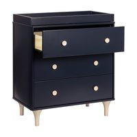 M9023VNX,Lolly 3-Drawer Changer Dresser w/Removable Changing Tray in Navy/Washed Natural