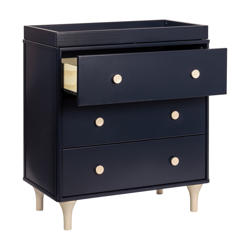 M9023VNX,Lolly 3-Drawer Changer Dresser w/Removable Changing Tray in Navy/Washed Natural