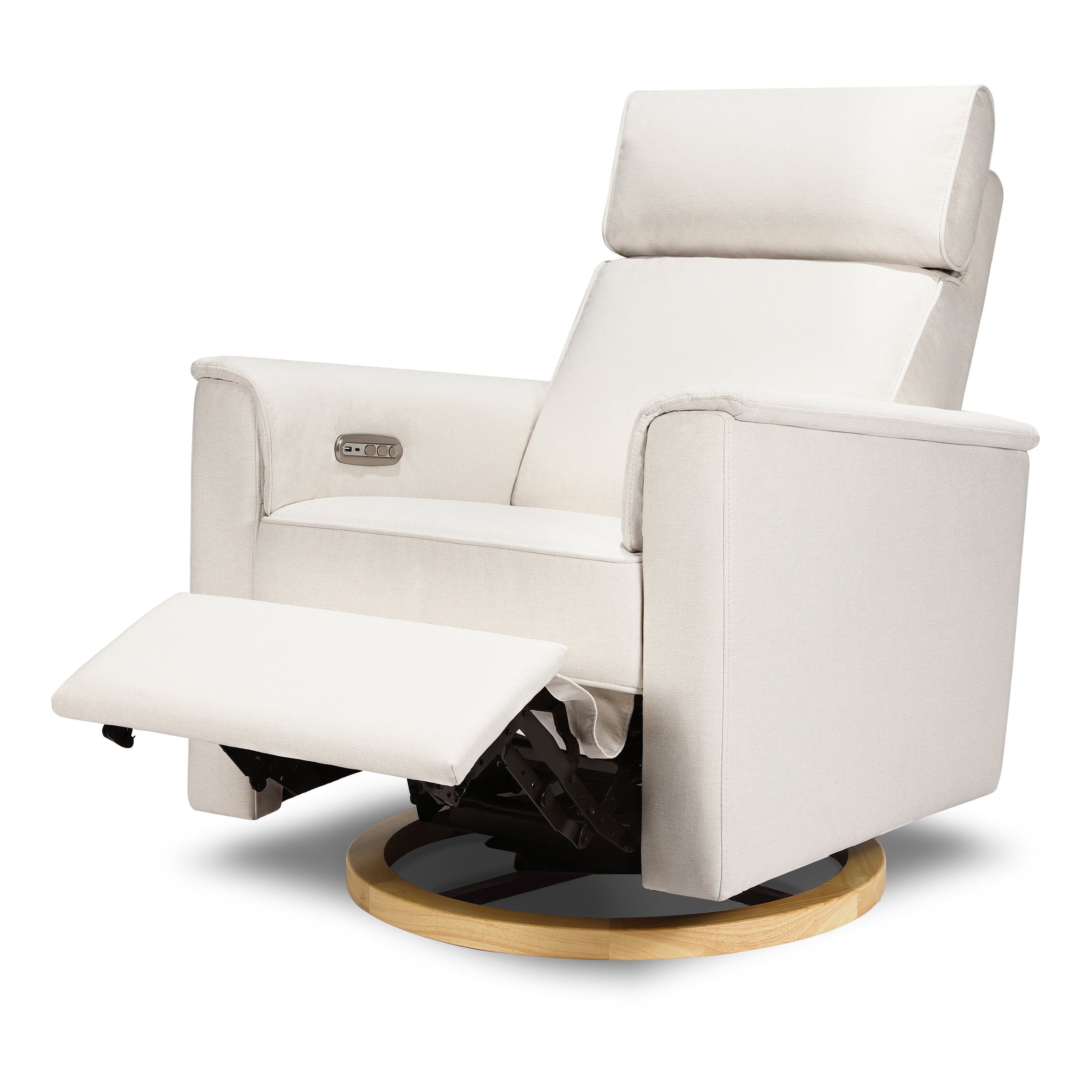 B17186PCMEWLB,Willa Plus Power Glider Recliner w/ Power Headrest in Performance Cream Eco-Weave w/Light Wood base