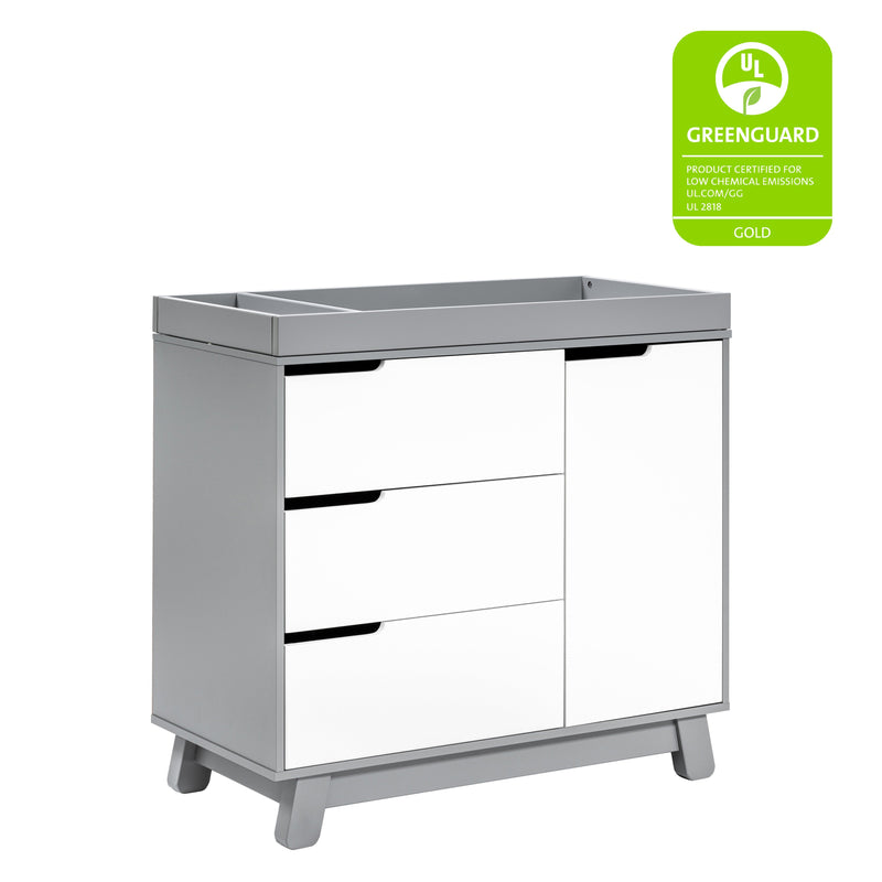 M4223GW,Hudson 3-Drawer Changer Dresser w/Removable Changing Tray in Grey/White