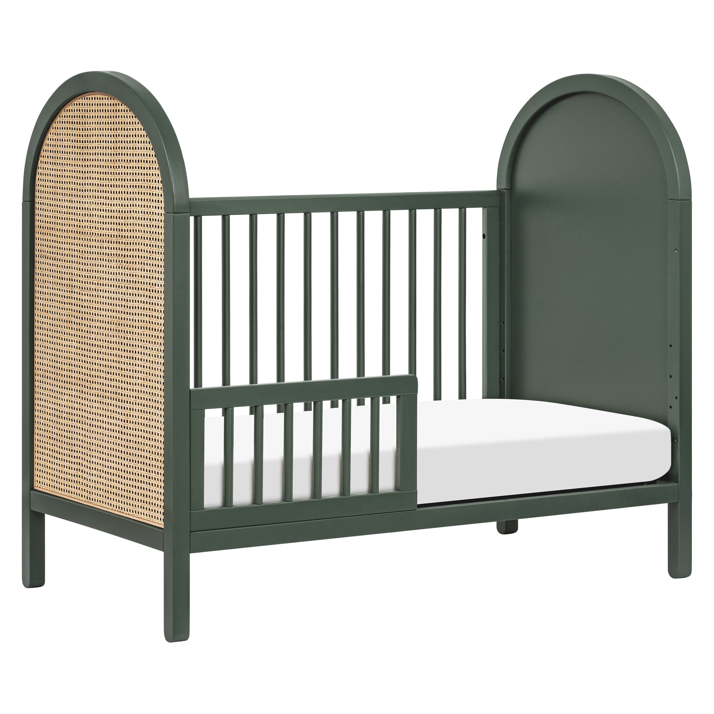 M25601FRGRNC,Bondi Cane 3-in-1 Convertible Crib w/ Toddler Bed Kit in Forest Green w/ Natural Cane
