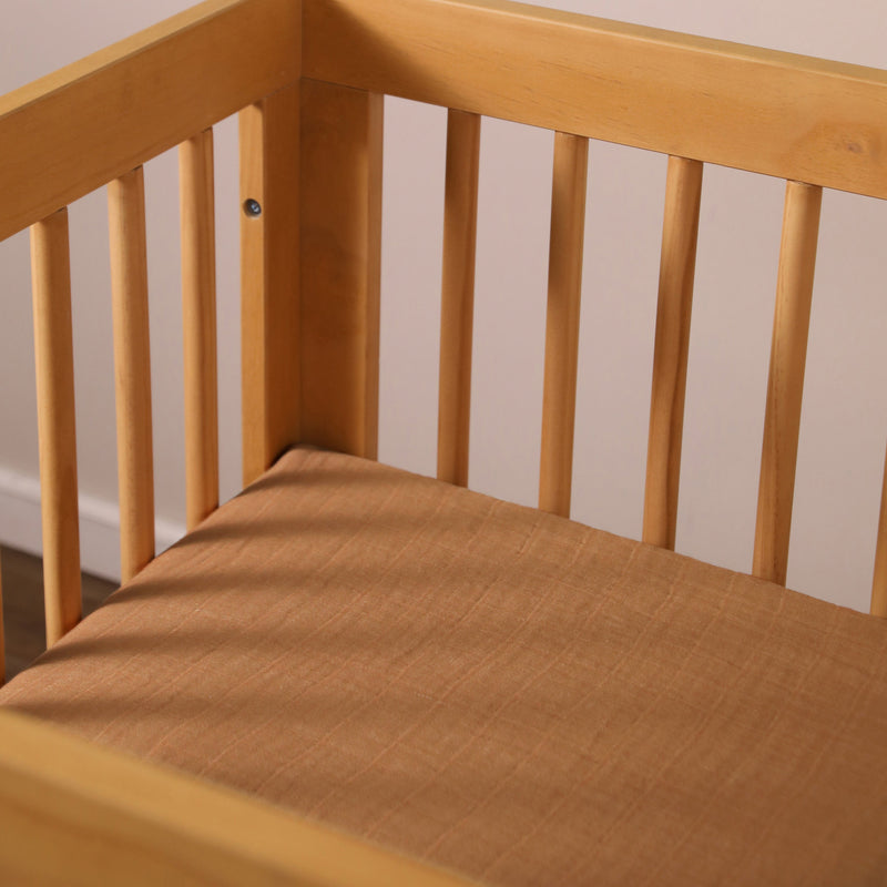 T29535BTS,Burnt Sienna Muslin Crib Sheet in GOTS Certified Organic Cotton