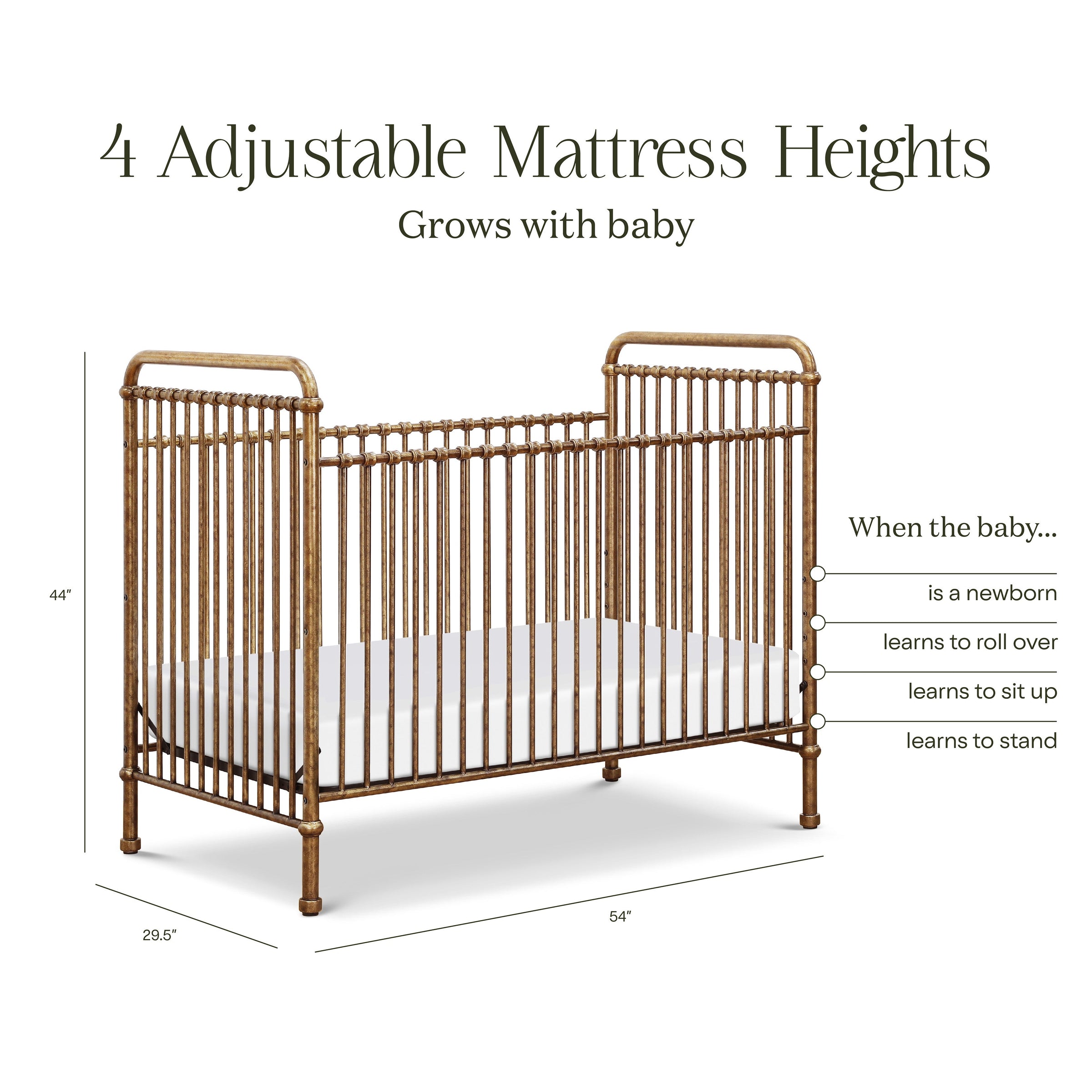 M15501VG,Abigail 3-in-1 Convertible Crib in Vintage Gold