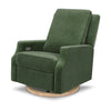 M22286FGVLB,Crewe Electronic Swivel Glider Recliner in Forest Green Velvet w/Light Wood Base