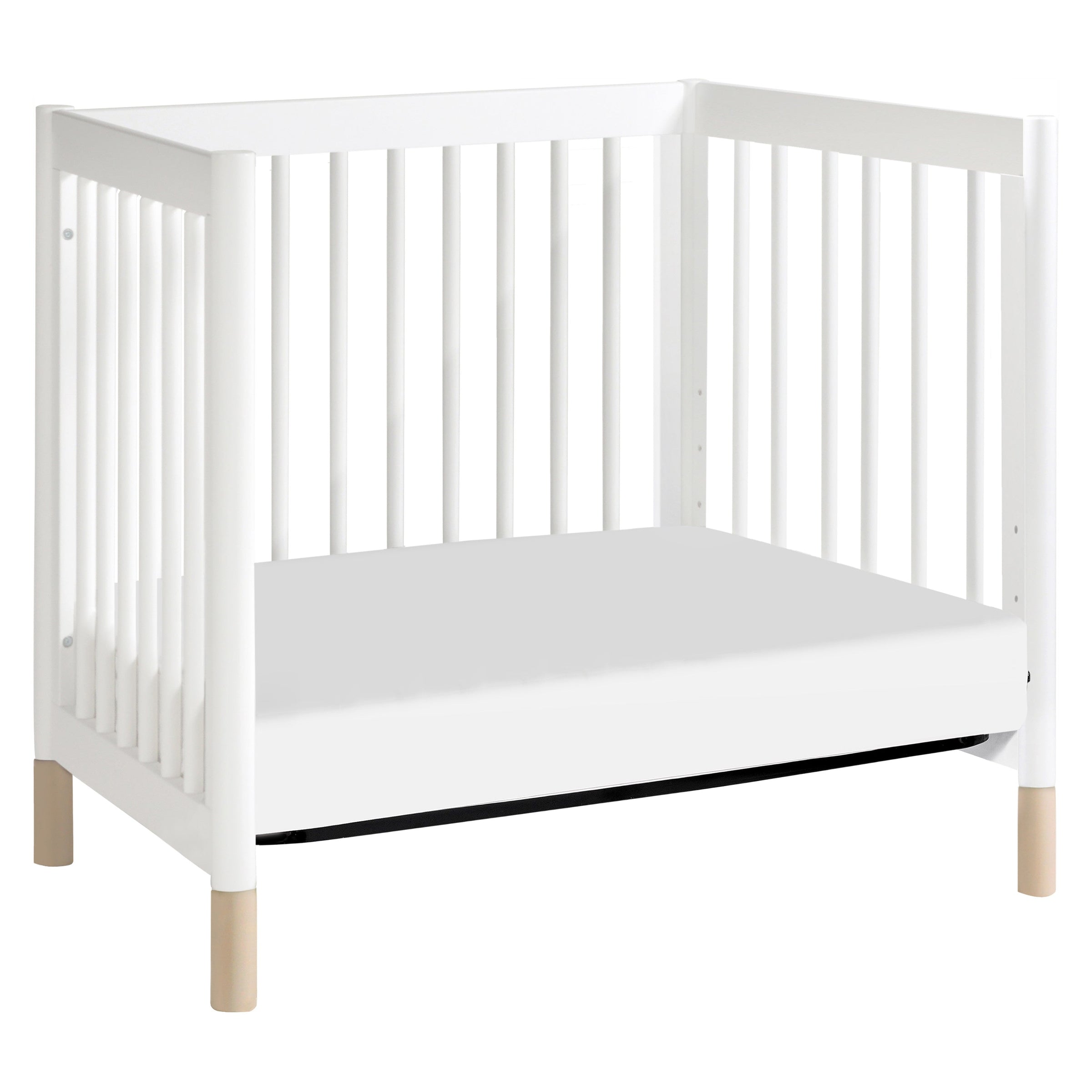 M12998WNX,Gelato 4-in-1 Convertible Mini Crib and Twin bed in White Finish w/Washed Natural Feet
