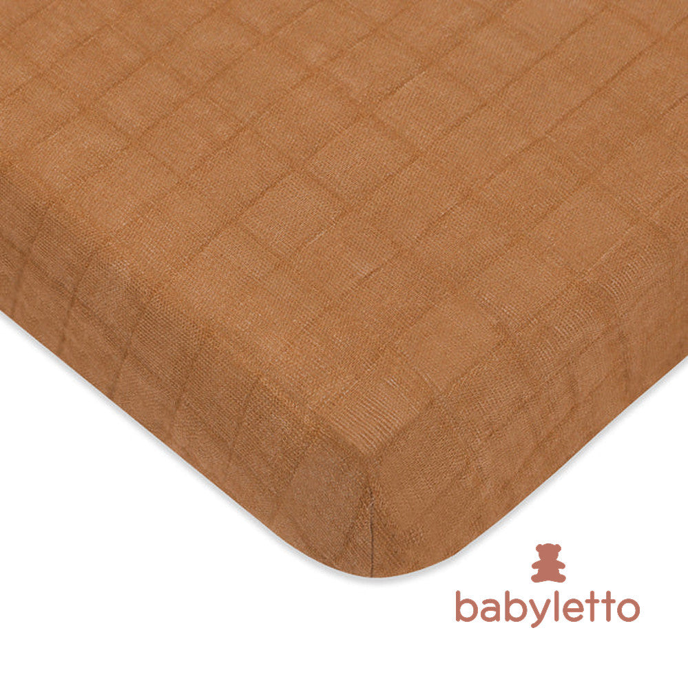 T29536BTS,Burnt Sienna Muslin Mini Crib Sheet in GOTS Certified Organic Cotton