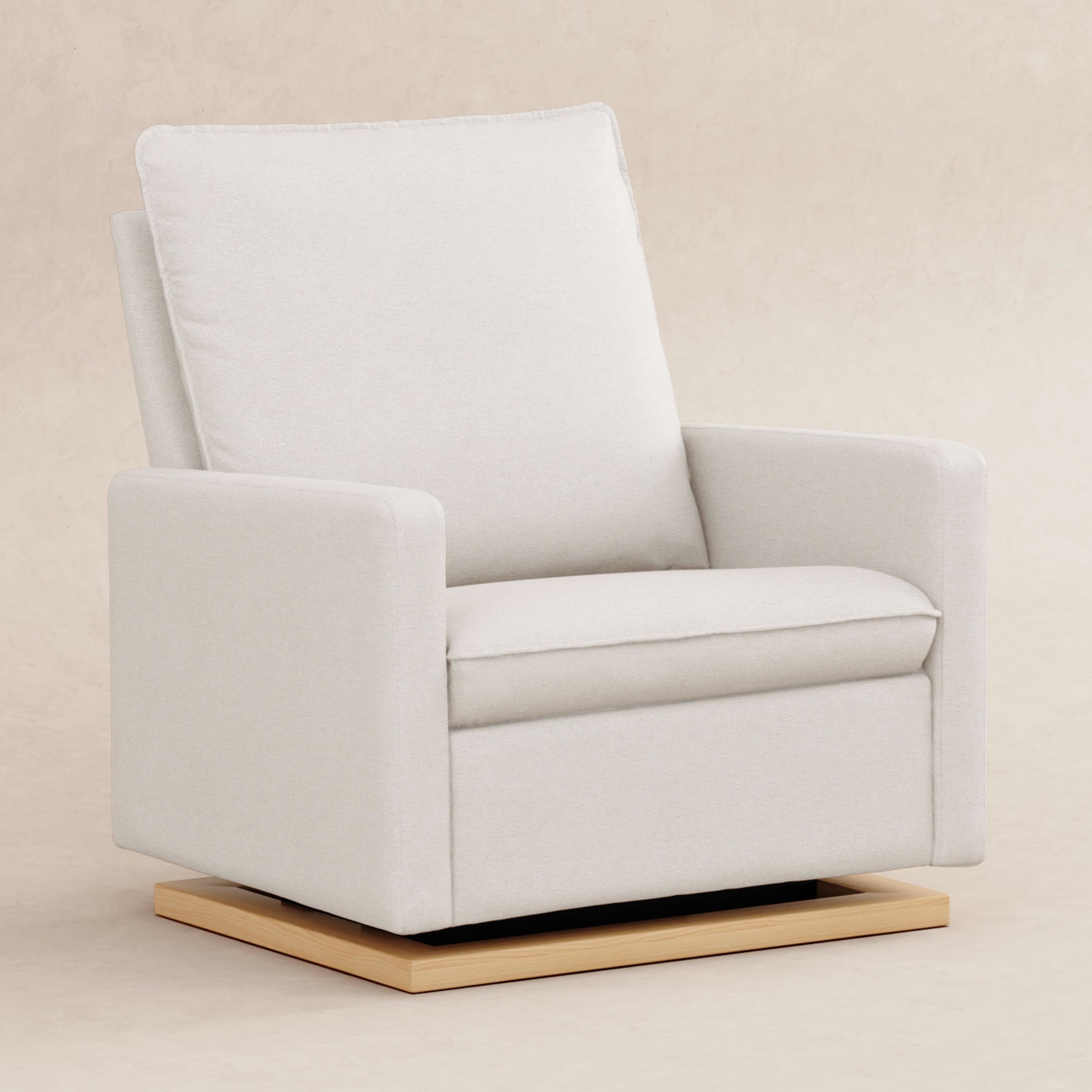 M20984PCMEWLB,Cali Pillowback Chair and a Half Glider in Performance Cream Eco-Weave w/ Light Wood Base