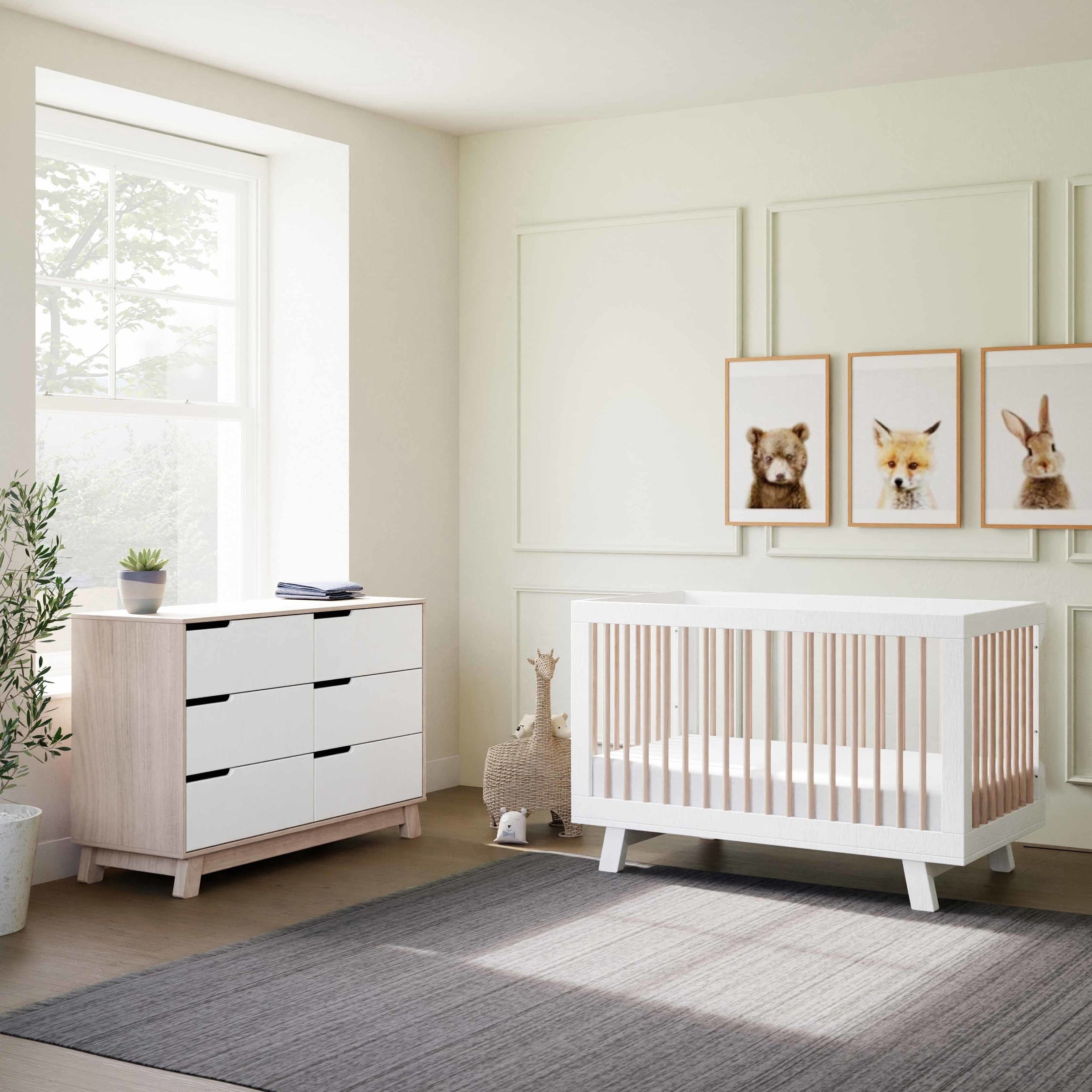 M4201WNX,Hudson 3-in-1 Convertible Crib w/ToddlerBedConversion Kit in White/Washed Natural
