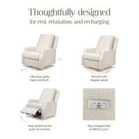 M22286WBLB,Crewe Electronic Swivel Glider Recliner in Ivory Boucle w/Light Wood Base