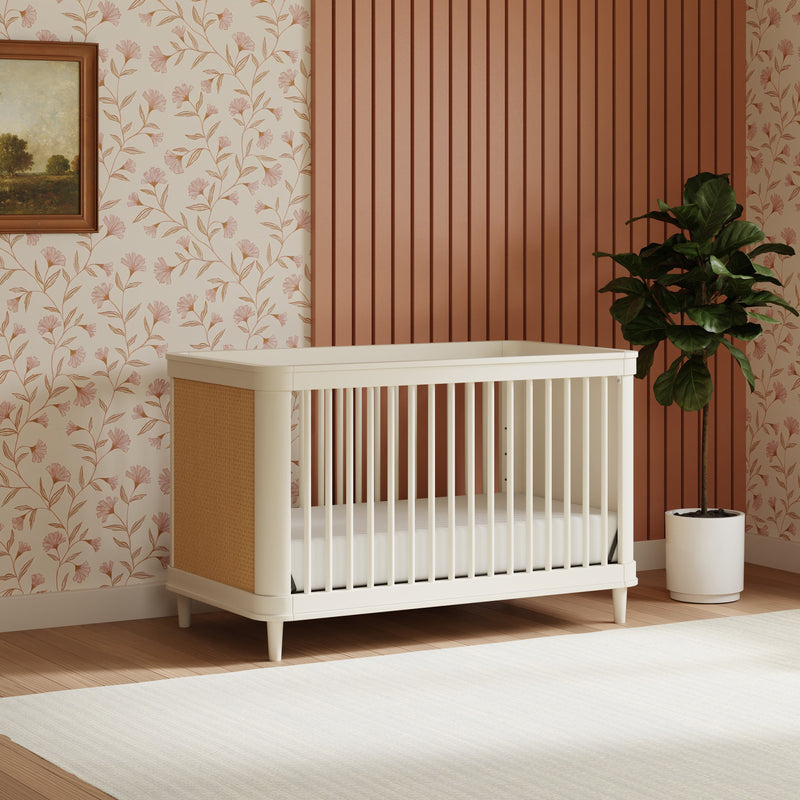 M23701RWHC,Marin with Cane 3-in-1 Convertible Crib in Warm White and Honey Cane
