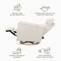 B17186WBLB,Willa Plus Power Glider Recliner w/ Power Headrest in Ivory Boucle with Light Wood Base