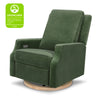 M22286FGVLB,Crewe Electronic Swivel Glider Recliner in Forest Green Velvet w/Light Wood Base