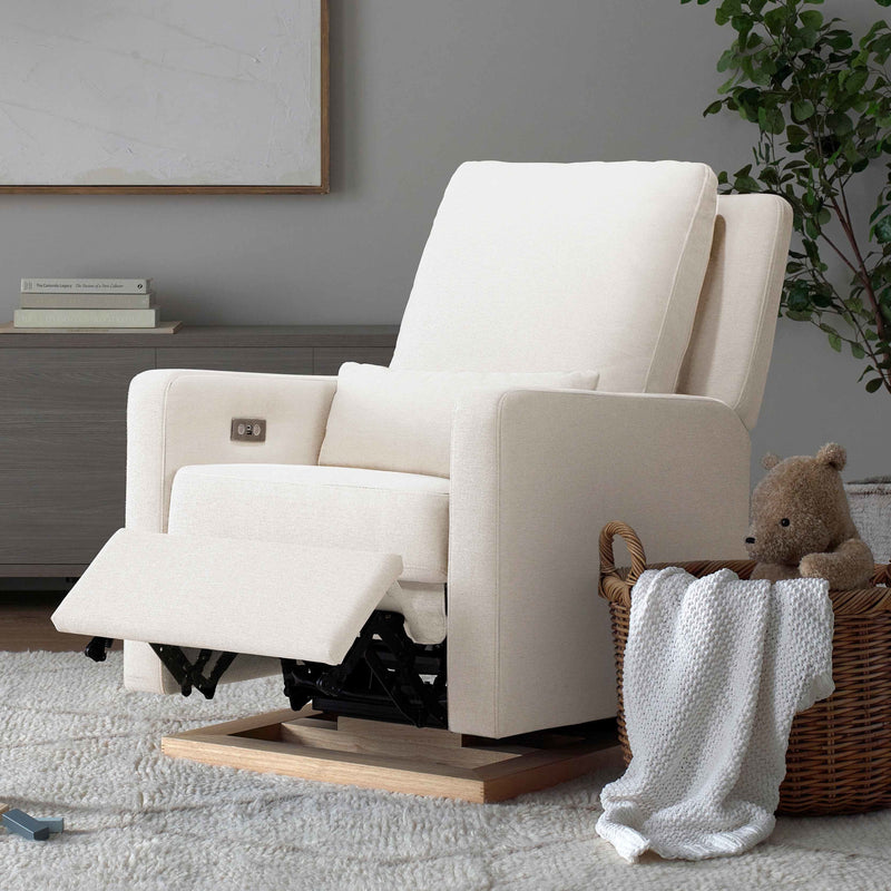 M23085PCMEWLB,Sigi Glider Recliner w/ Electronic Control and USB in Performance Cream Eco-Weave w/Light wood base