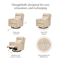 M23082BSCTB,Nate Berkus x Babyletto Sigi Pro Power Recliner in Perf Bronze Stripe Eco-Crossweave w/Toffee Base