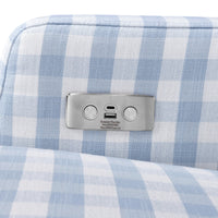 M22286BGHLB,Crewe Electronic Swivel Glider Recliner in Blue Gingham with Light Wood Base