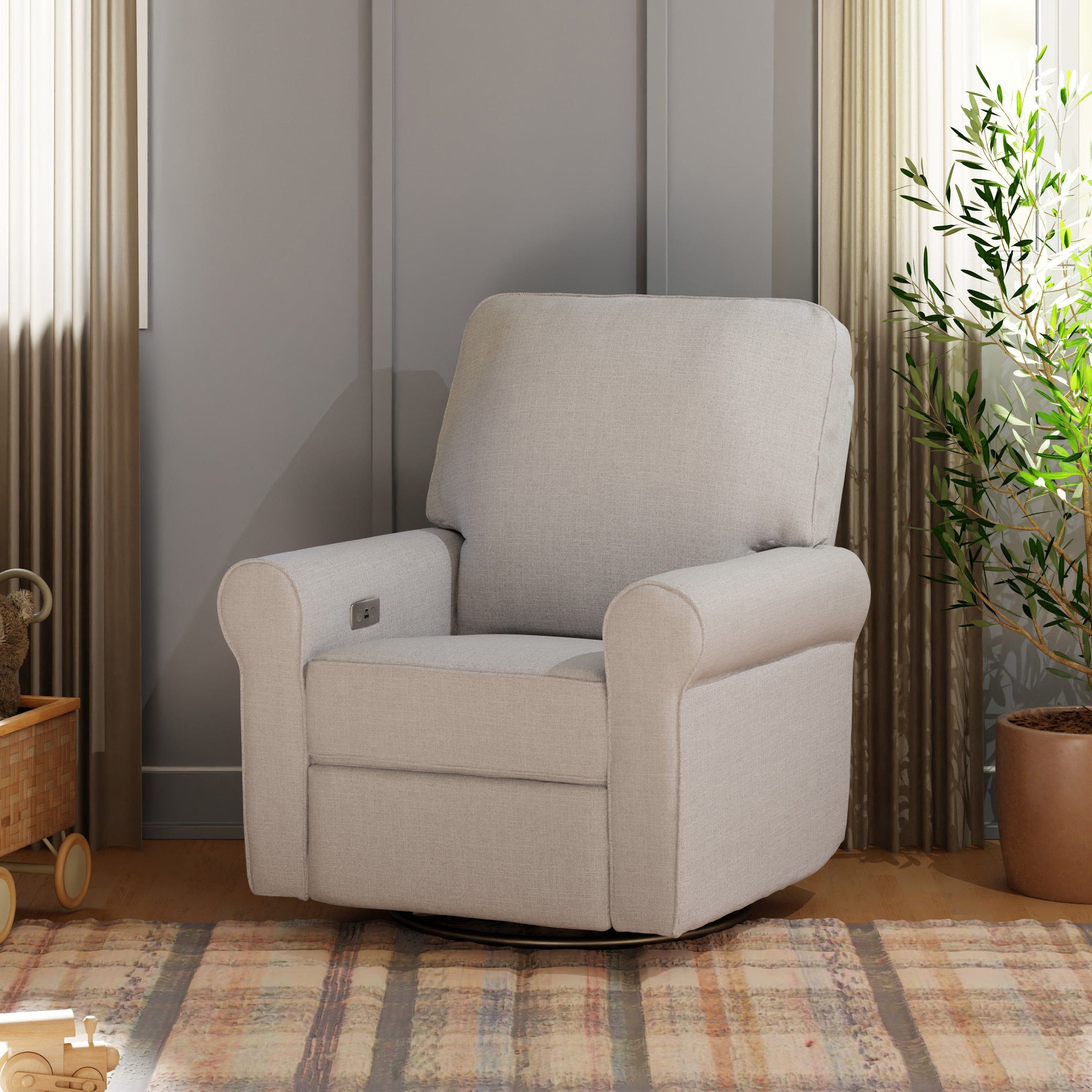 B17787PGET,Monroe Pillowback Power Recliner in Performance Grey Eco-Twill