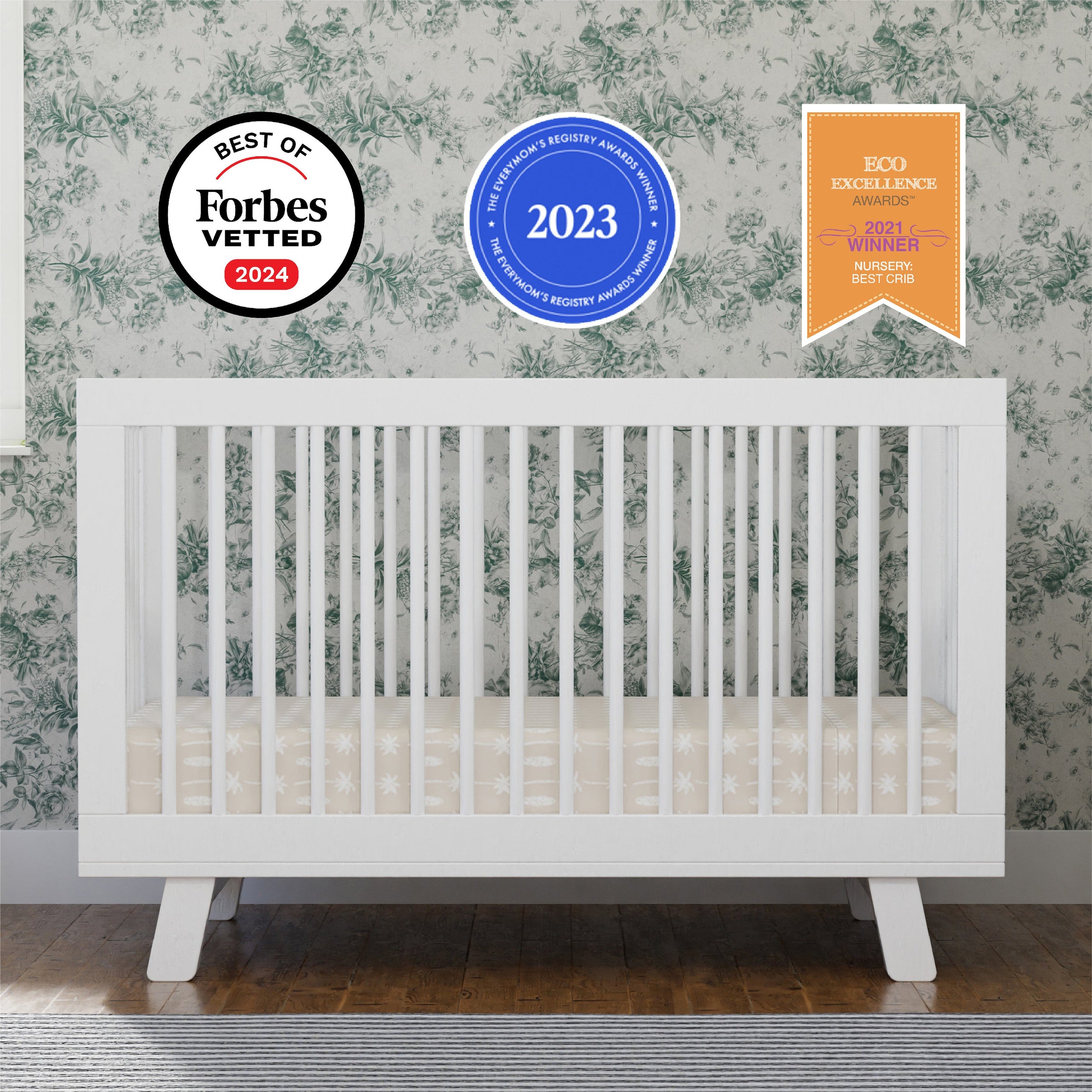 M4201W,Hudson 3-in-1 Convertible Crib w/Toddler Bed Conversion Kit in White Finish