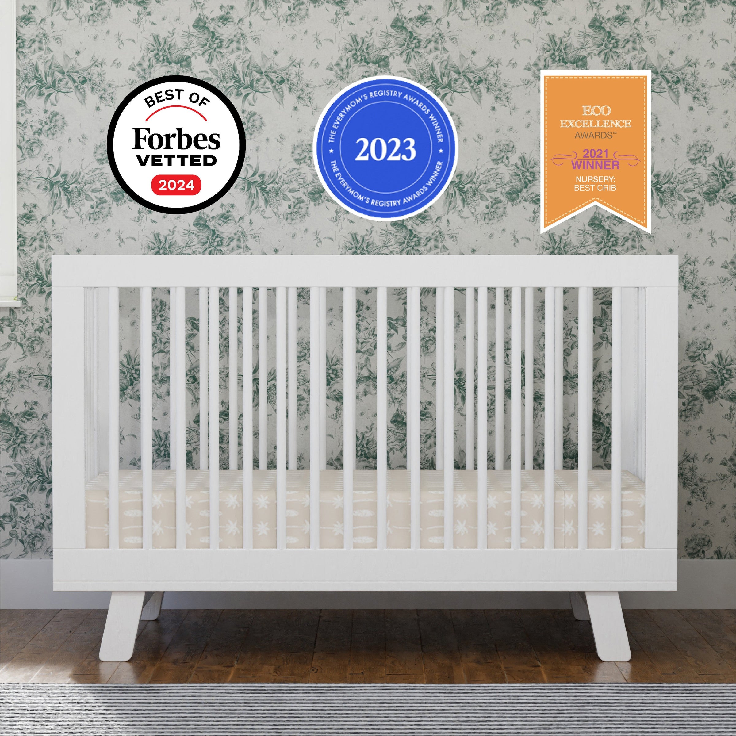 M4201W,Hudson 3-in-1 Convertible Crib w/Toddler Bed Conversion Kit in White Finish