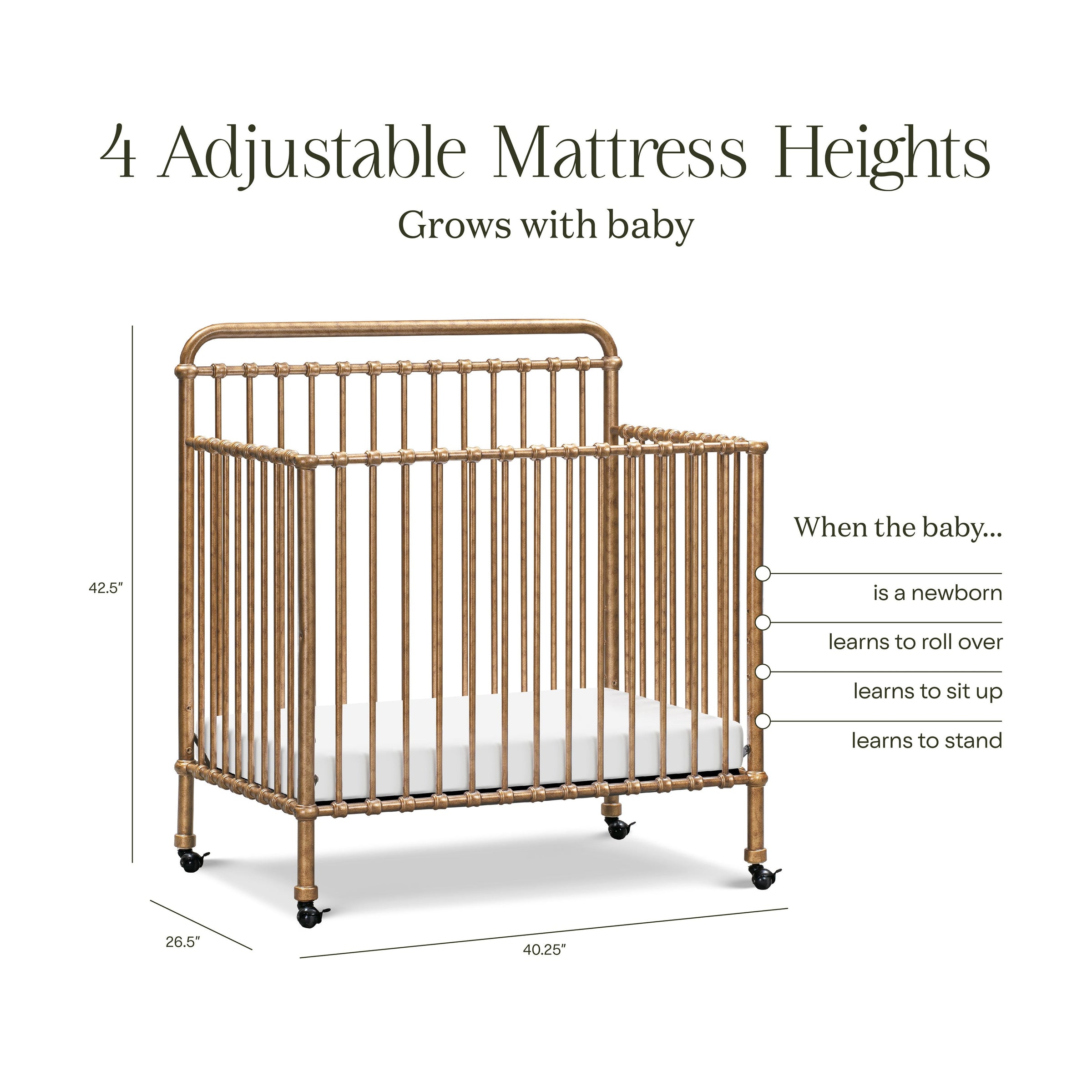 M15398VG,Winston 4-in-1 Convertible Mini Crib in Vintage Gold