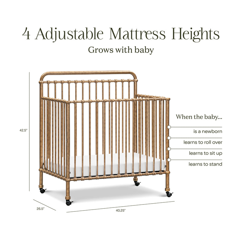 M15398VG,Winston 4-in-1 Convertible Mini Crib in Vintage Gold