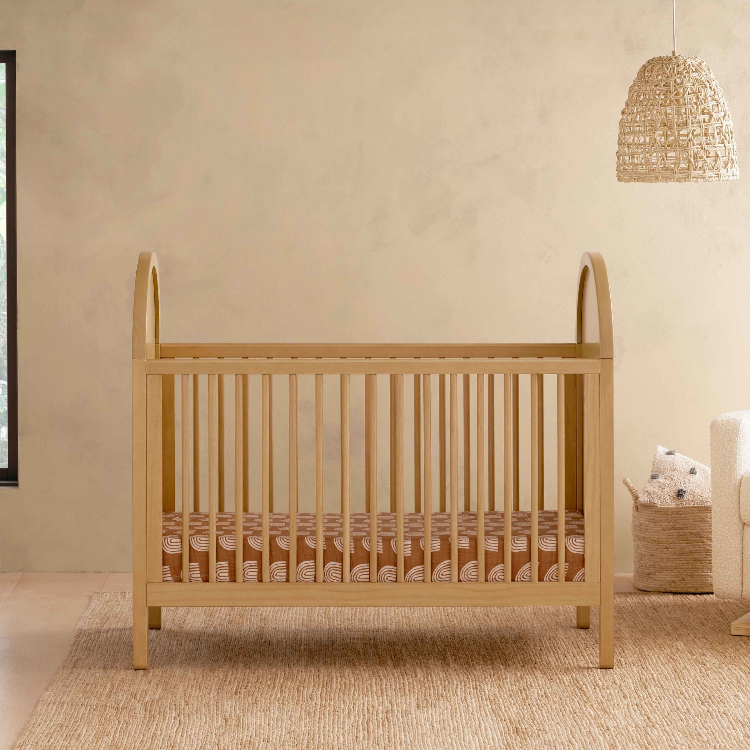 M25601HYNC,Bondi Cane 3-in-1 Convertible Crib w/Toddler Bed Kit in Honey with Natural Cane